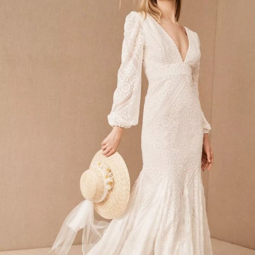 BHLDN Vale Wedding Gown Size 6 NEW Long Sleeve